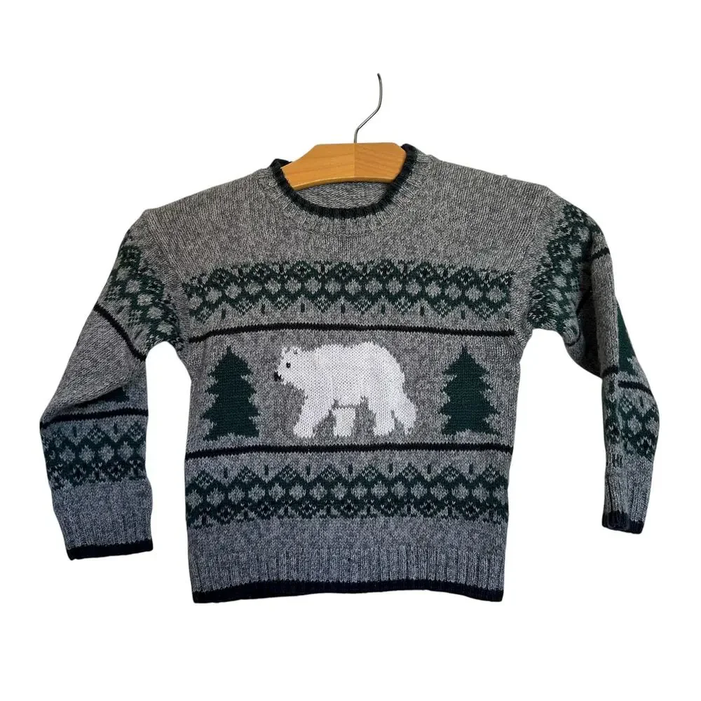 Vintage Oshkosh B'Gosh Trusts Tide Polar Bear Fair Isle Sweater Baby Size 3T